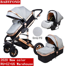 Babyfond High Landscape Baby Stroller 3 in 1 Carriage Pu Leather Aluminum Alloy Frame Pram EU Stand Baby Stroller with Comform