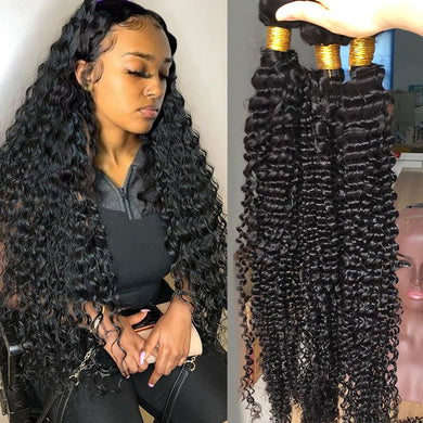Fashow Brazilian Deep Wave Hair 1/3/4 Bundles Deep Curly Hair Weaves 30 32 34 36 Inch Natural Human Hair Thick Bundles Remy Hair