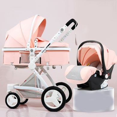 High Landscape PU leather Baby Stroller 3 in 1 Full-size Baby Travel System Baby Pram Newborn Pushchair Free Shipping