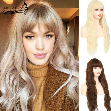 MS FLEGANCE 24In Long Blonde Water Body Wave Synthetic Wigs With Bangs Fake Hair For Women Natural Lolita Wig Cosplay Hair Wigs