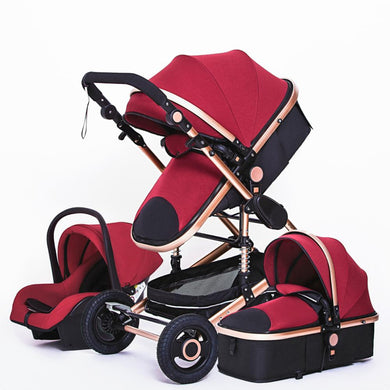 Multifunctional 3 in 1 Baby Stroller luxury Portable High Landscape 4 Wheel Stroller Folding Carriage Gold Baby Newborn Stroller