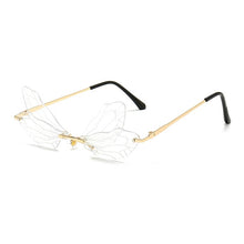 SO&EI Fashion Rimless Dragonfly Wing Sunglasses Women Vintage Clear Ocean Lens Eyewear Men Pink Yellow Sun Glasses Shades UV400