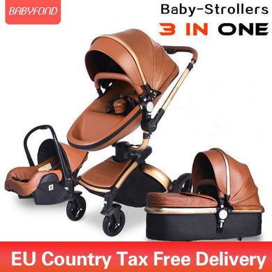 Brand newborn pram Babyfond 3 in 1 Luxury baby stroller PU leather two-way push 360 rotate  baby car EU safety Car Seat trolley