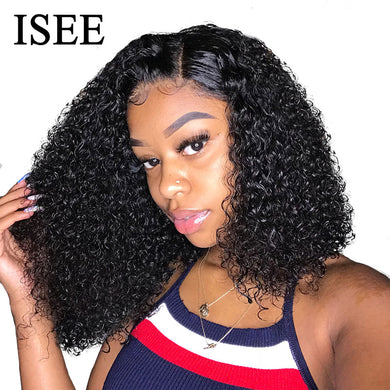 ISEE HAIR Curly Bob Lace Front Wigs For Women Kinky Curly Lace Front Wig 360 Lace Frontal Wig Brazilian Curly Human Hair Wigs