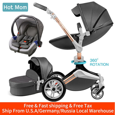 Hot Mom Baby Stroller 3 in 1 travel system with bassinet and car seat，360° Rotation Function children stroller,Luxury Pram F023